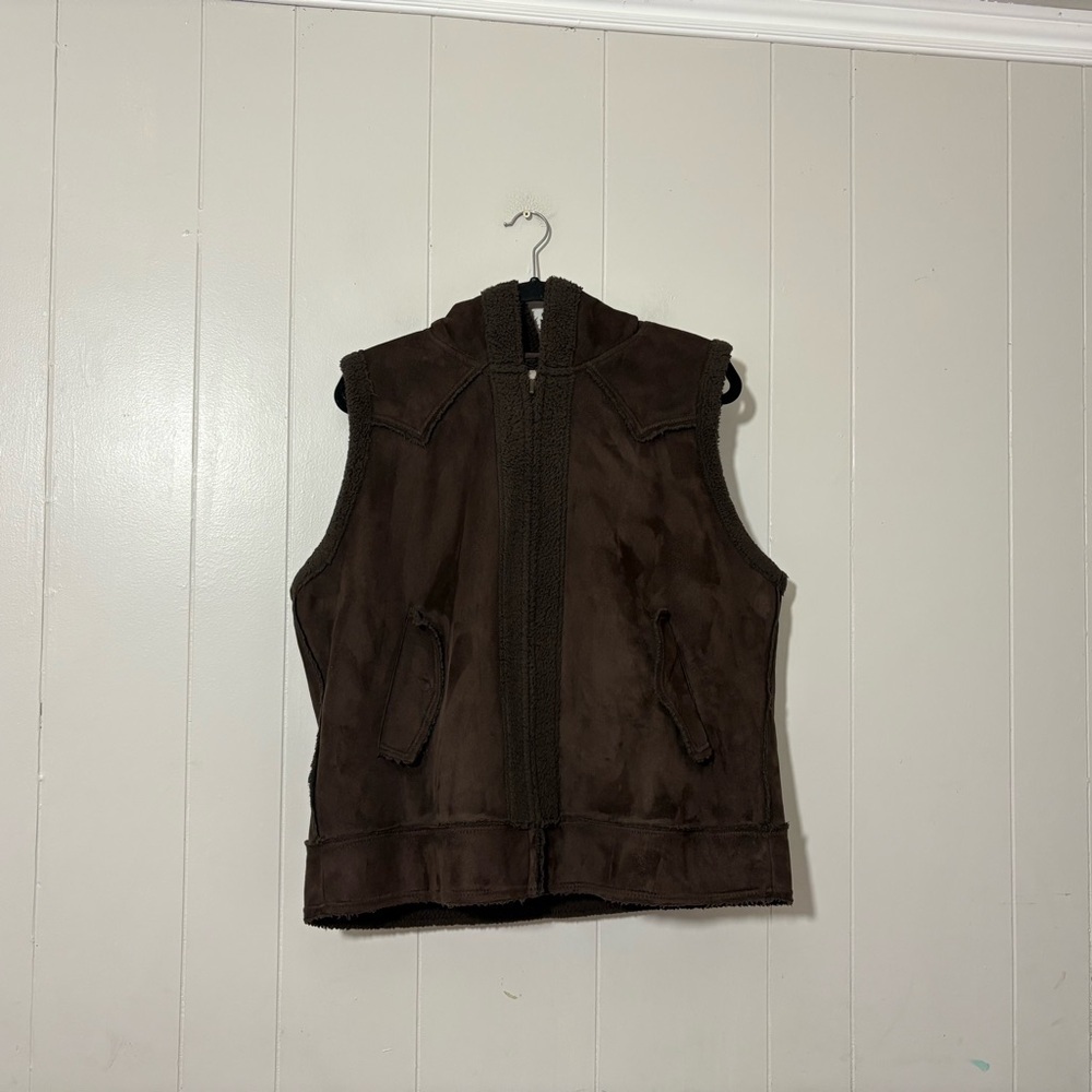 Powder River Womens Brown Sleeveless Vest Hooded Size XL